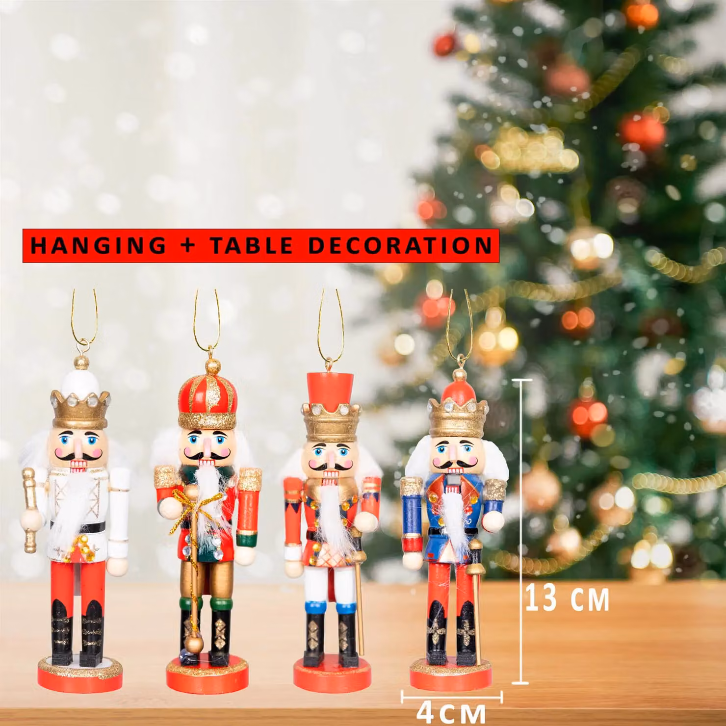 Shatchi Set of 4 Multicolour Vintage Wooden Nutcracker Figures, Height: 13 cm – 2