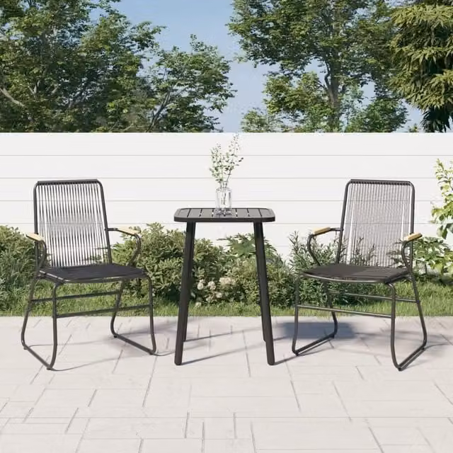 Berkfield Home Set of 2 Black PVC Rattan Garden Chairs, W: 58 cm, D: 59 cm, H: 85.5 cm – 1