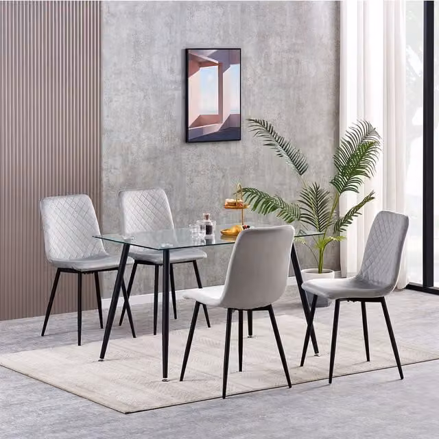 MCC Direct Lexi Set of 4 Modern Velvet Fabric Upholstered Dining Chairs in Grey – 1