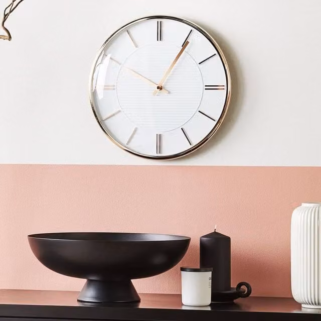 Wyld and Coco Glamour Design Round Analog Wall Clock in White, Diameter: 34 cm – 1