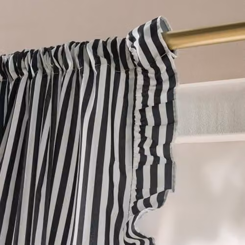 OHS Stripe Frill Voile Net Curtain Pair in Black and White, W/D/H: 140 x 140 x 220 cm – 2