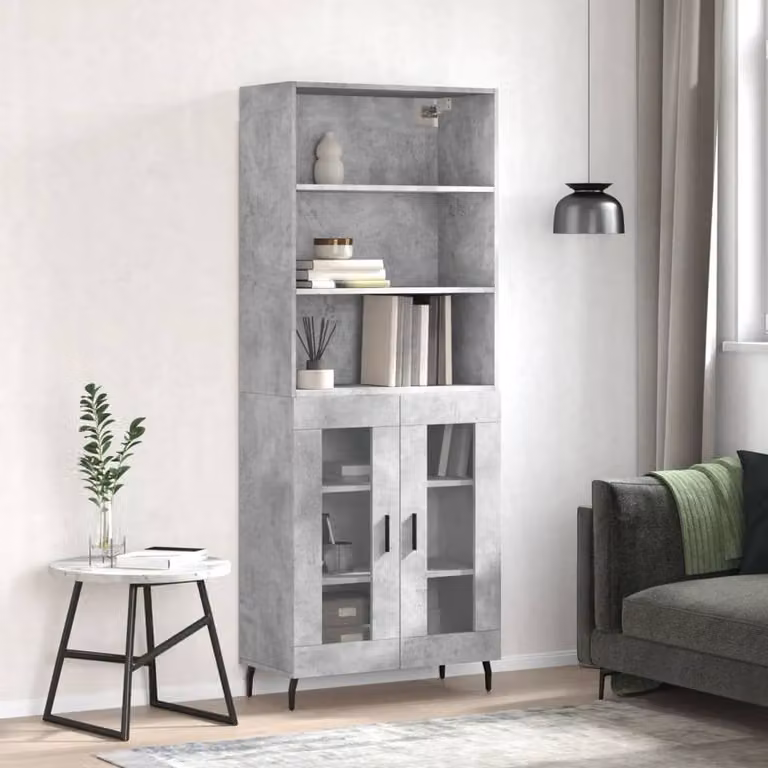 Berkfield Home Modern Highboard in Concrete Grey with Glass Doors, W: 69.5 cm, D: 34 cm, H: 180 cm