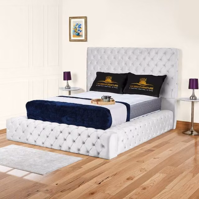 UK Bed Furniture Ambassador Ottoman Gas Lift Upholstered Bed in White, Size: 180 x 200 cm – 1