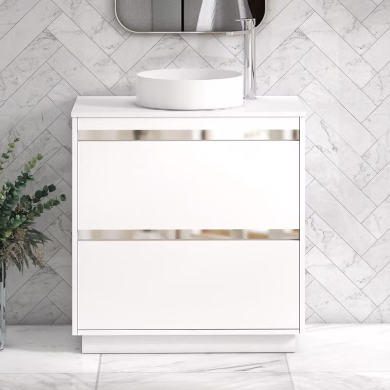 Royal Bathrooms Orion 800mm Matt White Floor Standing 2 Drawer Vanity Unit with Art Basin and Chrome Accent Trim
