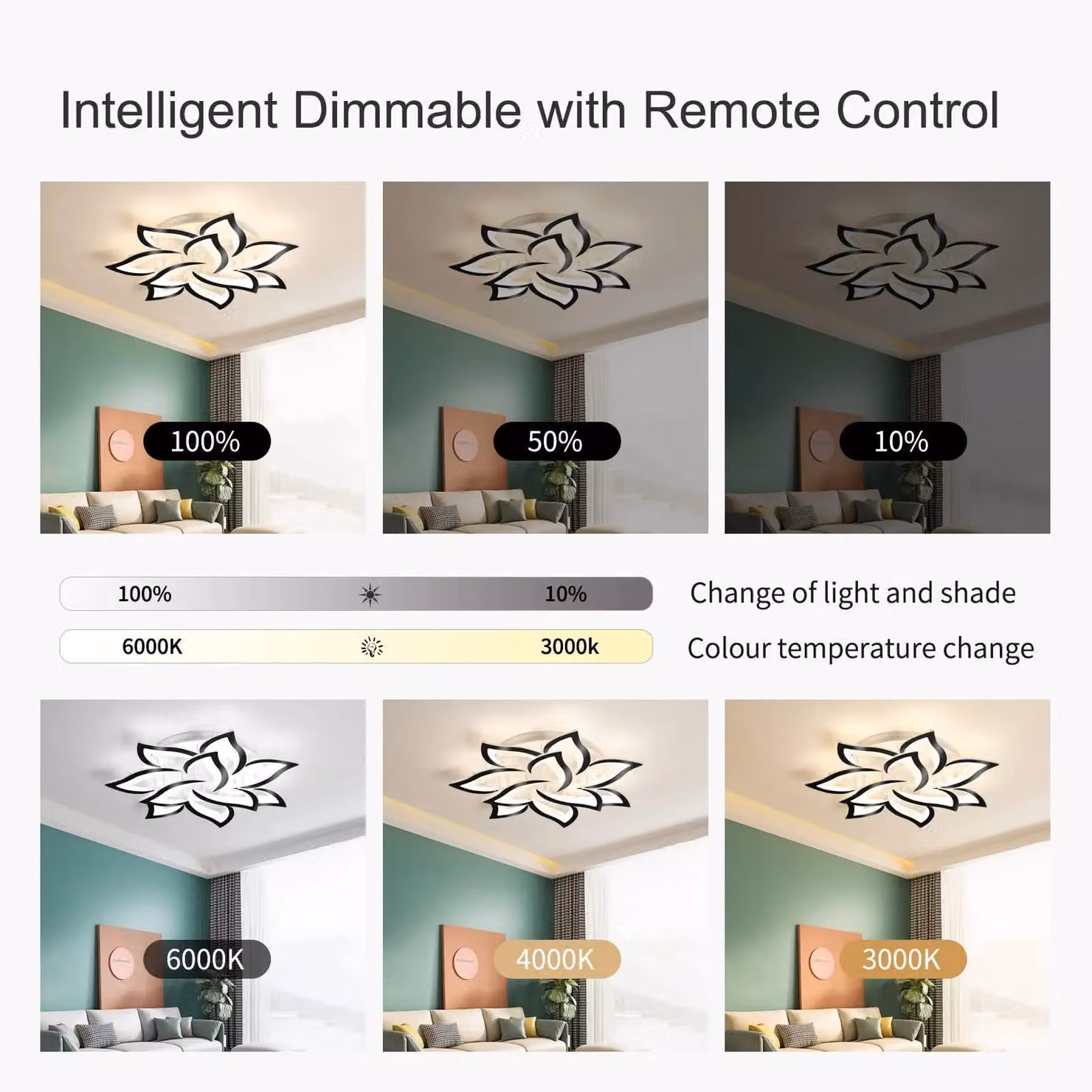 Garwarm 10-Head LED Petal Design Dimmable Ceiling Light with Remote Control in Black – 3
