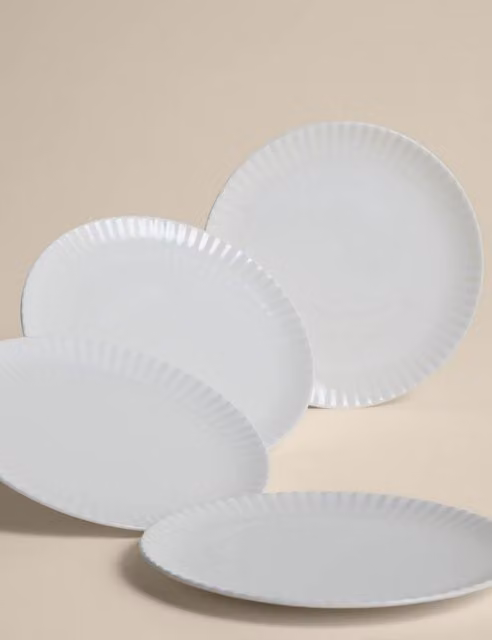 M&S Set of 4 Hampton Fluted White Bone China and Ceramic Side Plates
