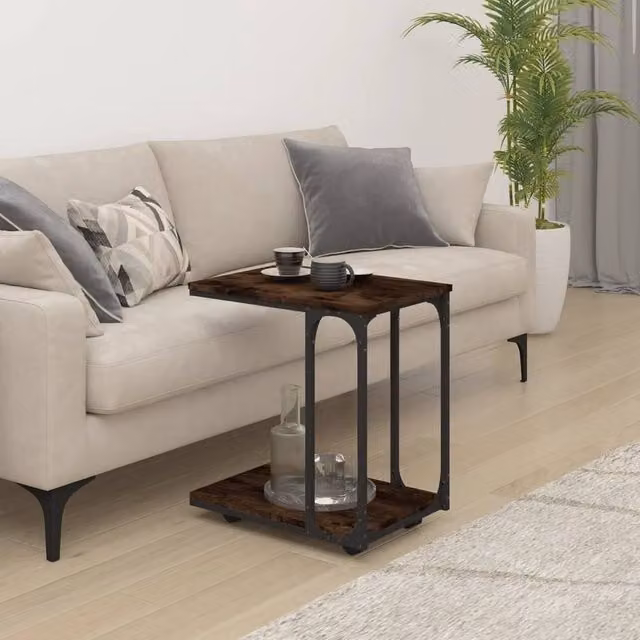 Berkfield Home Side Table with Castors in Smoked Oak Brown, W/D/H: 50 x 35 x 55.5 cm