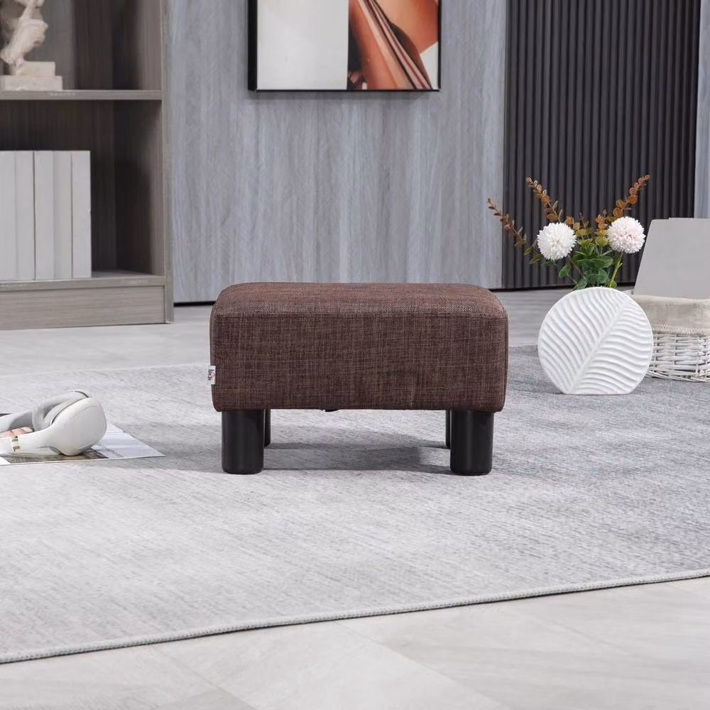 Havendro Chic Linen Fabric Cube Footstool Ottoman in Brown – 4