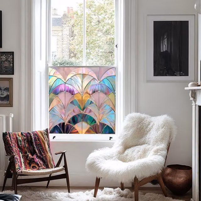 Creative Printing Solutions Art Deco Floral Privacy Window Film, Pink and Multicolour, Width: 30 cm