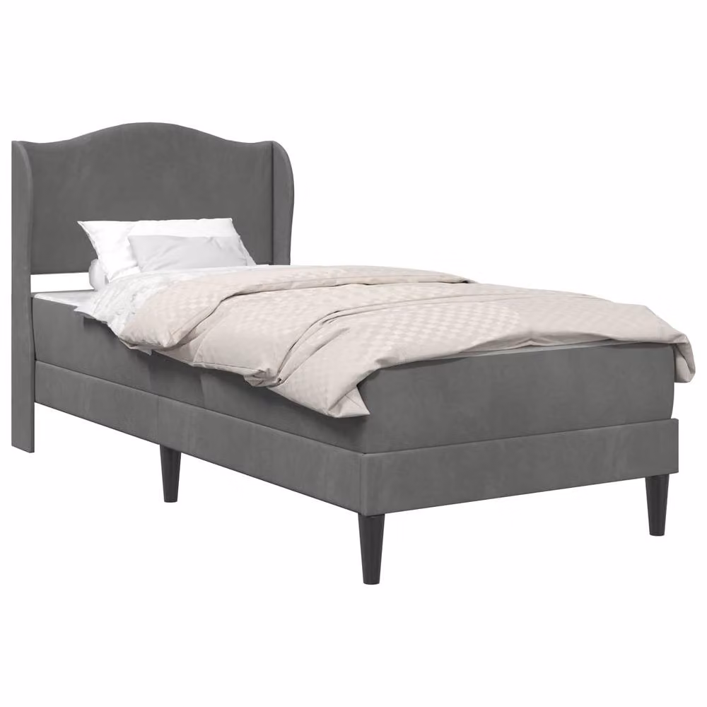 Berkfield Home Upholstered Velvet Bed Frame with Headboard in Grey, W/D/H: 90 x 190 cm – 2