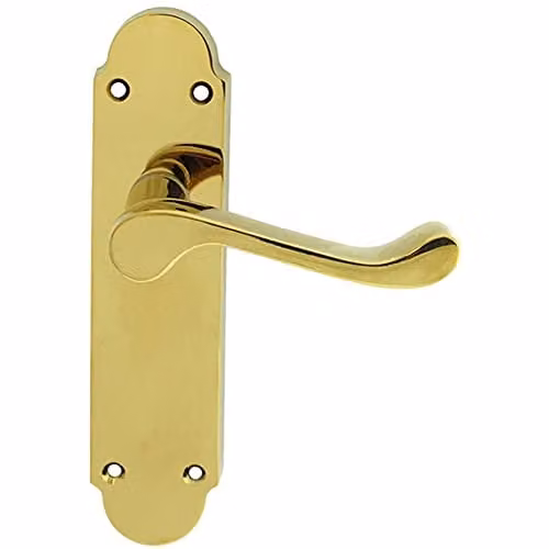 Loops Pair Victorian Upturned Handle on Latch Backplate, Polished Brass, W: 17.0 cm, H: 17.0 cm