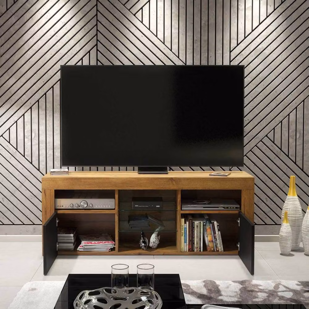 Mex Furniture PAWNORA Industrial TV Unit and Cabinet in Brown and Black Oak Wood – 3