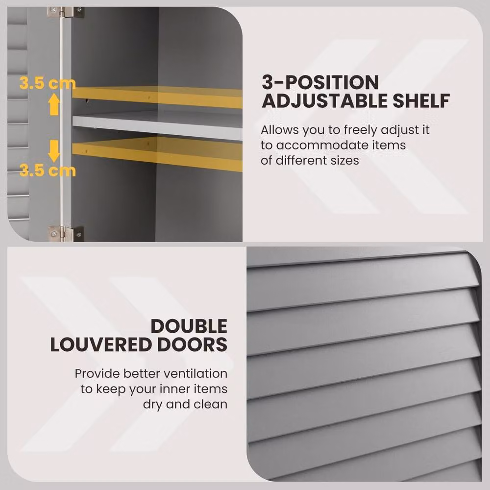 Costway Grey Wall Mounted Wooden Bathroom and Kitchen Medicine Cabinet with 2 Hinged Doors and Internal Shelves – 5