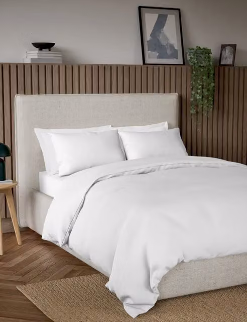 M&S Pure Cotton 300 Thread Count Bedding Set, White, W: 180 cm x L: 200 cm