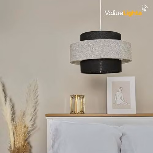 ValueLights Modern Grey Fabric Cylinder Ceiling Pendant Shade, Width: 30 cm – 2