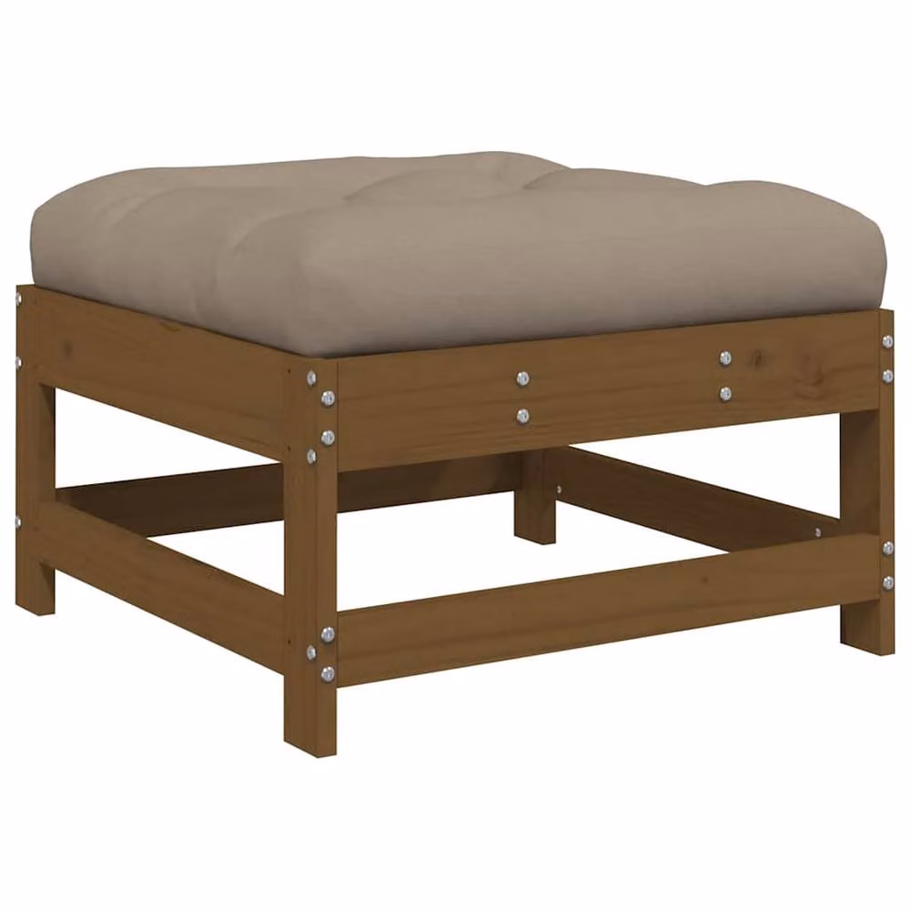 Berkfield Home Beautiful Garden Footstool with Cushion in Honey Brown Solid Pine Wood, W/D/H: 62.0 x 62.0 x 32.0 cm – 3