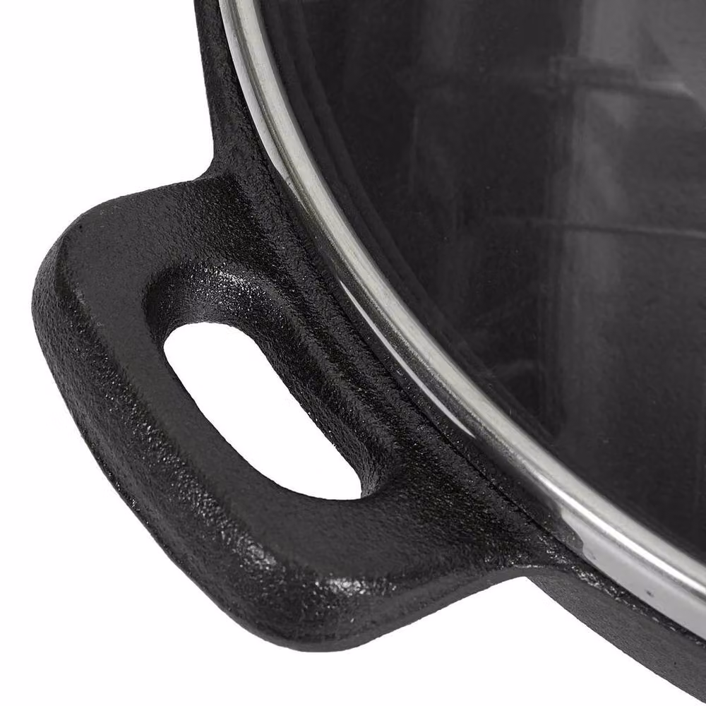 PAWNORA Black Cast Iron Non Stick Wok with Glass Lid, Diameter: 24 cm, Height: 8 cm – 2