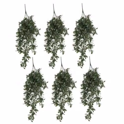 Pack of 6 Green Leaf Artificial Hanging Peperomia Plants, UV and Fire Resistant, 68cm