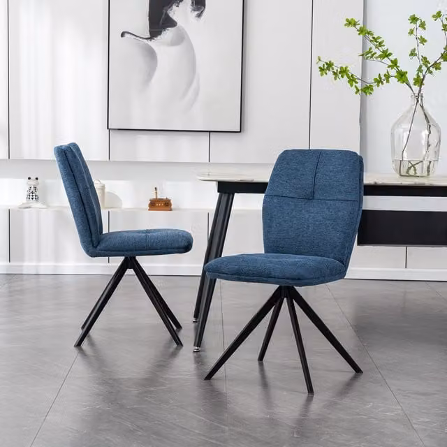 More4Homes Set of 6 Luna Modern Linen Dining Chairs in Blue
