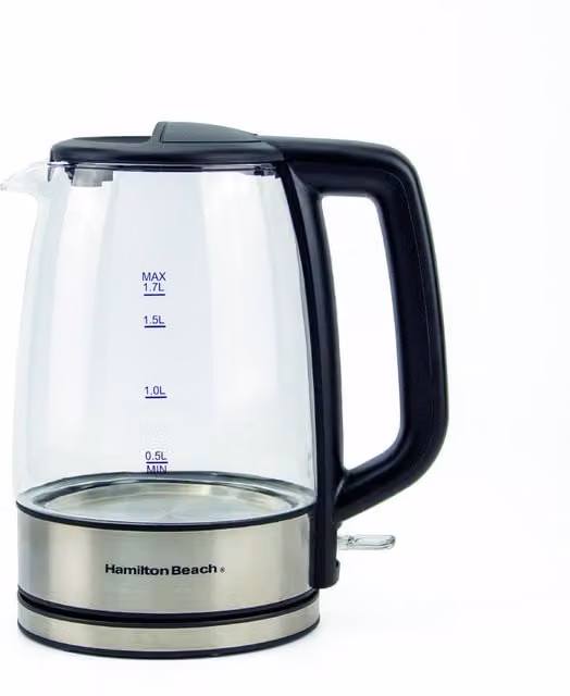 Hamilton Beach 1.7 l Illuminating Glass Kettle in Silver, Blue and Transparent