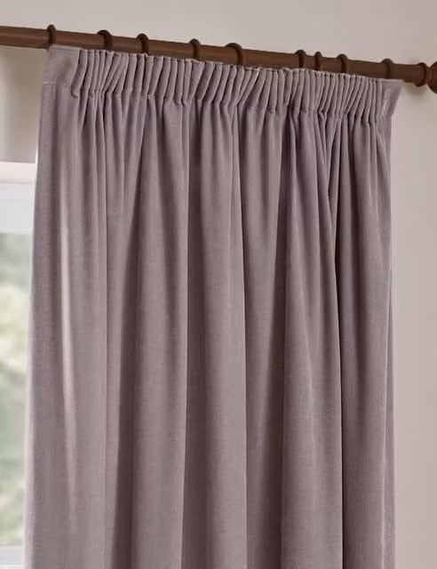 YARD Chenille Velvet Pencil Pleat Opaque Curtains, Purple, H: 183 cm x W: 168 cm