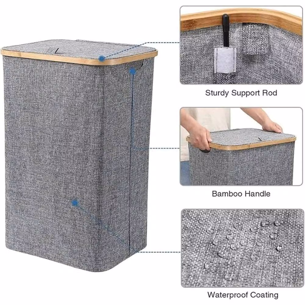 Kelvenix Collapsible Laundry Washing Basket with Removable Fabric Bag, Grey, 100L – 3