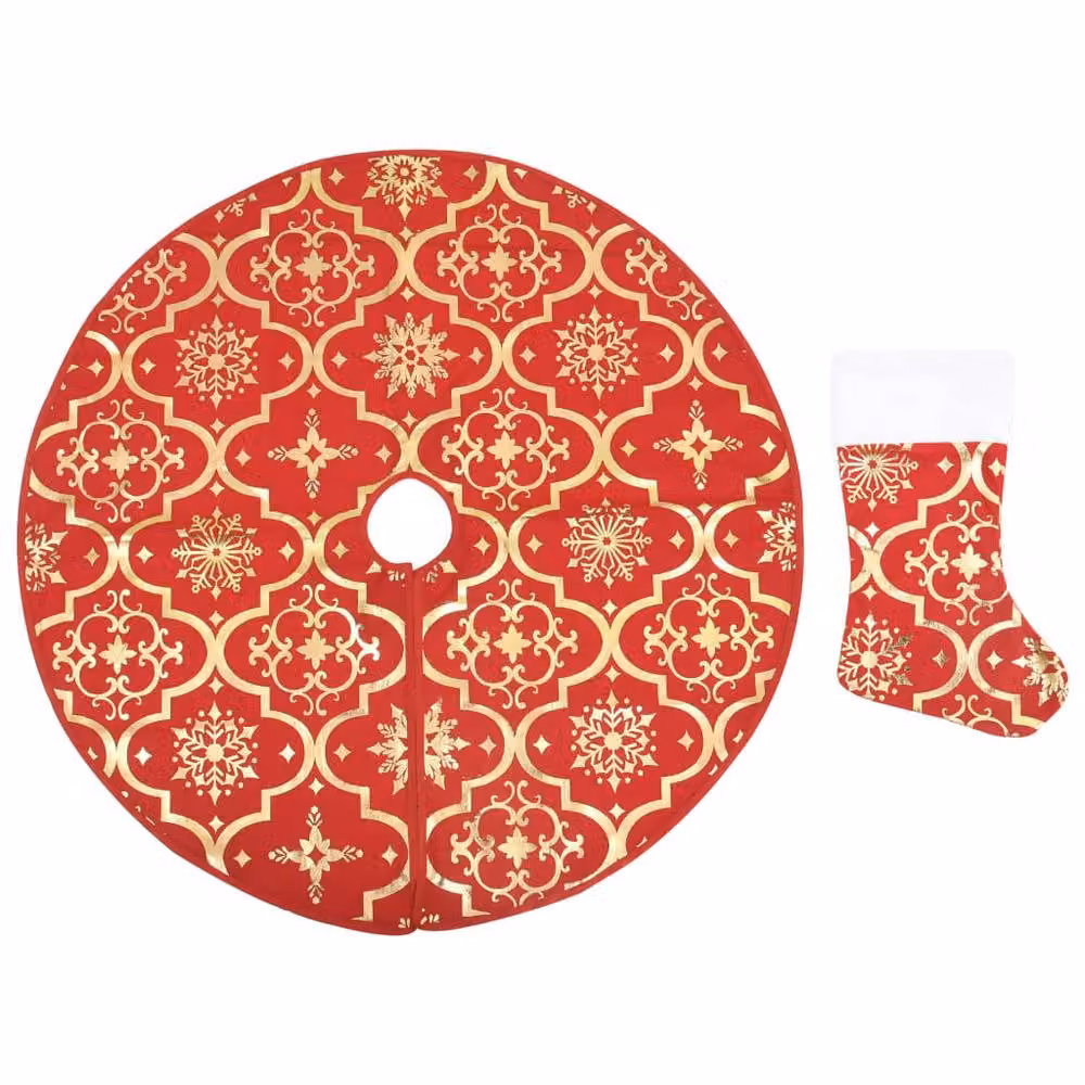 Berkfield Home Luxury Christmas Tree Skirt with Sock in Red, Diameter: 150 cm – 2