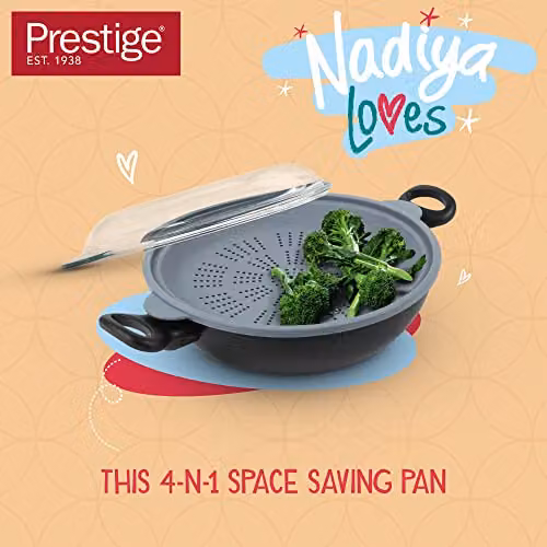 Nadiya x Prestige 4 in 1 Non-Stick Wok, 26 cm, Black and Gold – 3