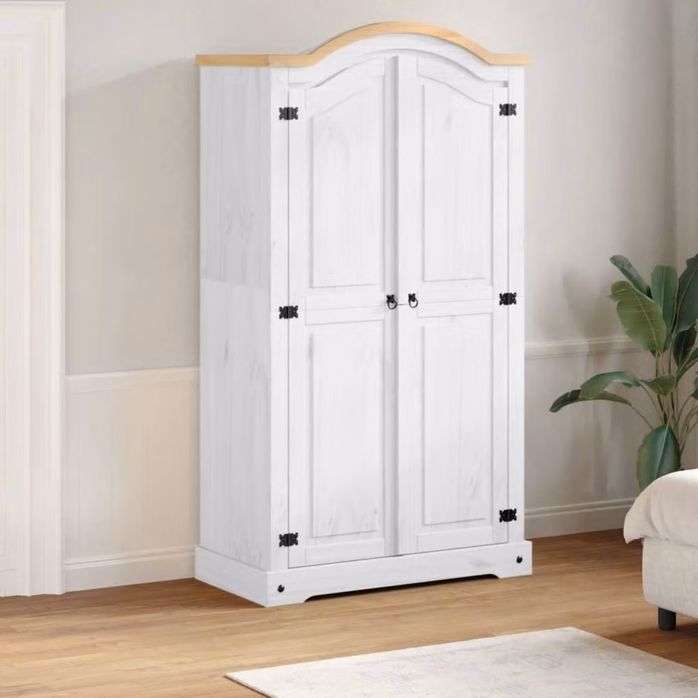Berkfield Home Corona Wardrobe in White Solid Wood Pine, W/D/H: 102 x 52 x 186 cm – 2