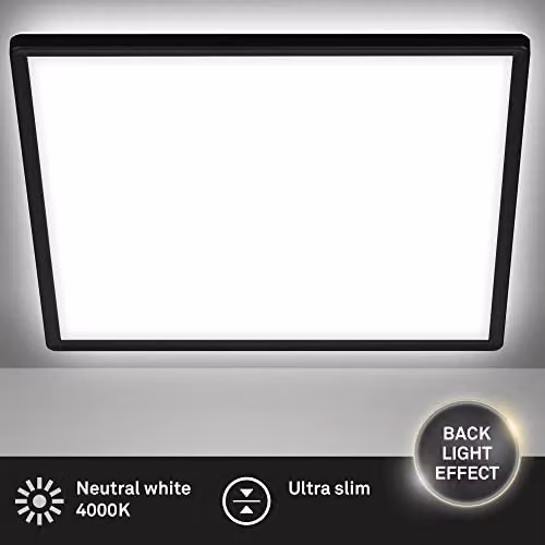 Briloner Leuchten 7158-415 LED Ceiling Light with Backlight Effect, 22W, 3000 Lumen, 4000K Cool White, Square, White/Black, W/D/H: 42 x 42 x 2.9 cm – 6