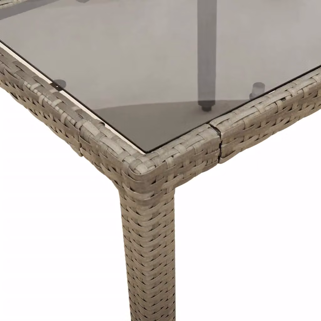 Berkfield Home Grey Poly Rattan Garden Table with Glass Top, W/D/H: 150 x 90 x 75 cm – 4