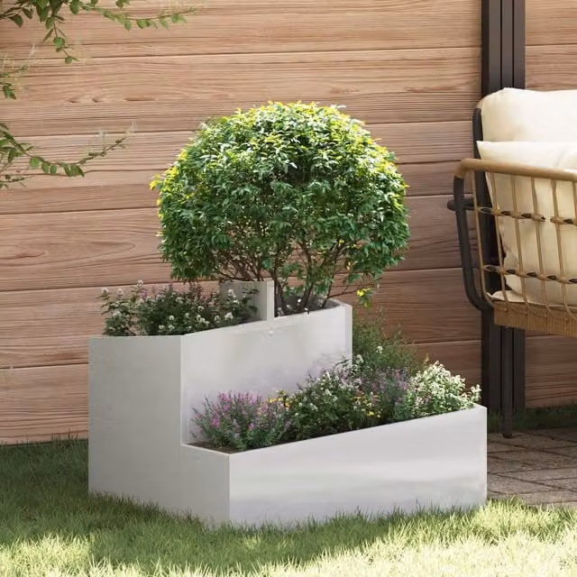 Berkfield Home Large Stainless Steel Metal Planter Tub in Silver
