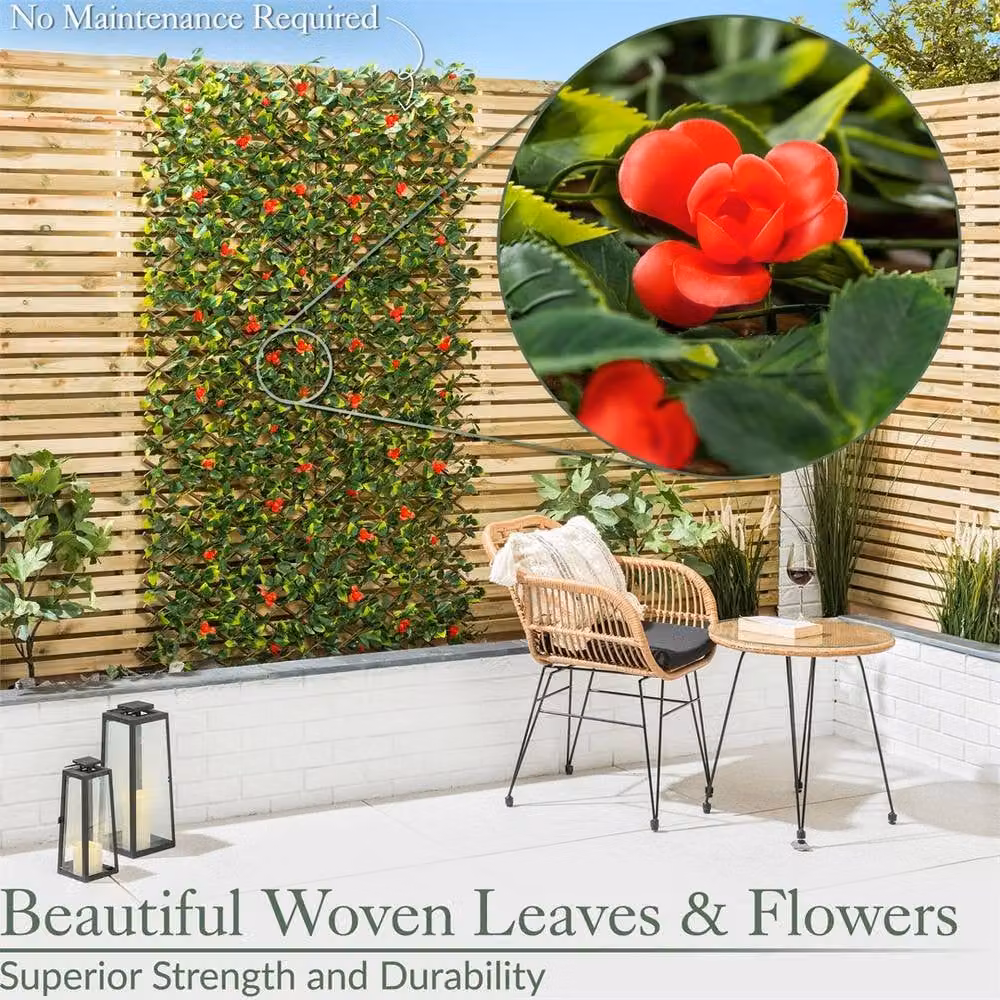 NESTLUNE Red and Green Artificial Hedge Woven Garden Screening Fence, W/H: 100 x 15 cm – 5