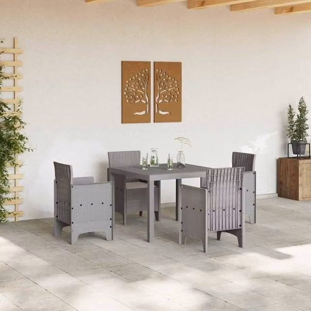 Berkfield Home Modern 5 Piece Poly Rattan Garden Dining Set with Cushions in Light Grey – 1