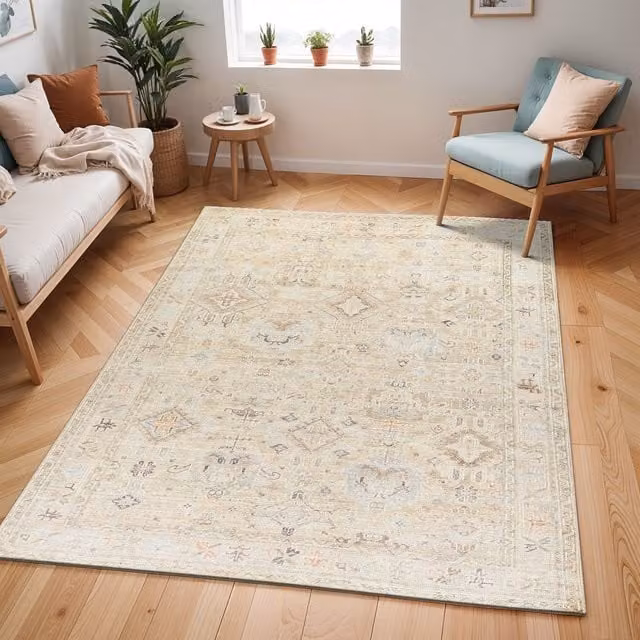 Livabliss Marlene Vintage Brown and Beige Boho Traditional Rectangular Rug W/D/H: 117 x 170 cm