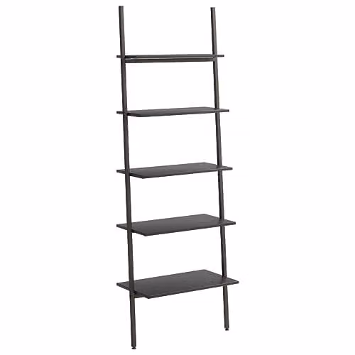 vidaXL 5-Tier Black Metal Leaning Ladder Shelf, W: 64 cm, D: 34 cm, H: 185.5 cm – 1