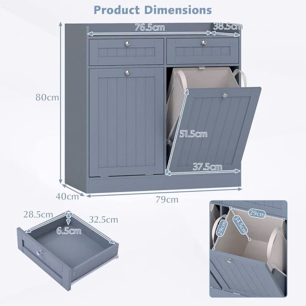 FORGEVIO Double Tilt-Out Laundry Hamper Cabinet in Grey with Internal Shelves and Hinged Doors – 2
