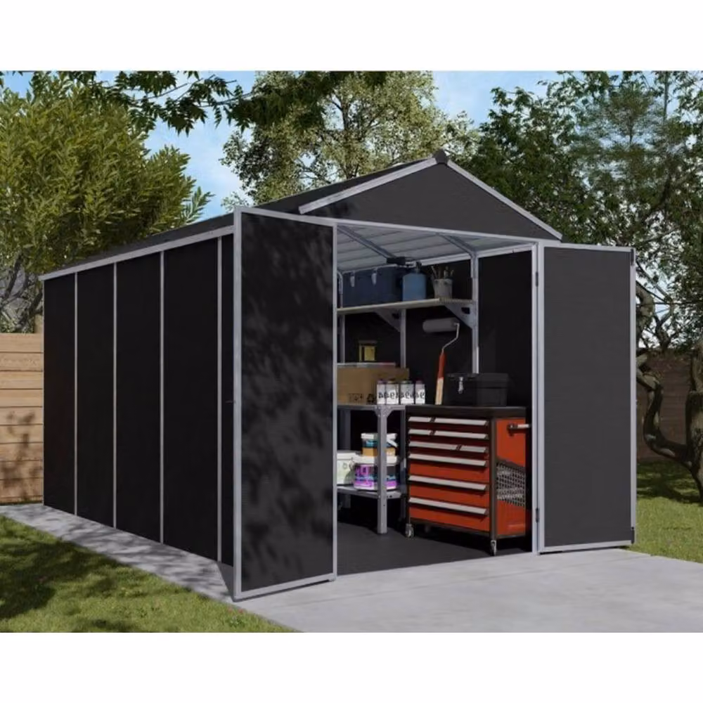 Palram Rubicon Garden Shed in Dark Grey with Polycarbonate and Aluminium Construction, W: 185 cm, H: 217 cm, L: 378.6 cm – 2