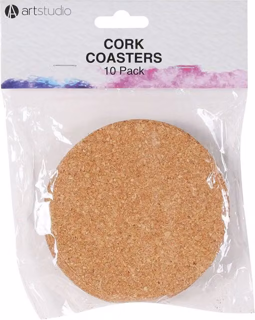 Art Studio Pack of 10 Round Brown Cork Coasters