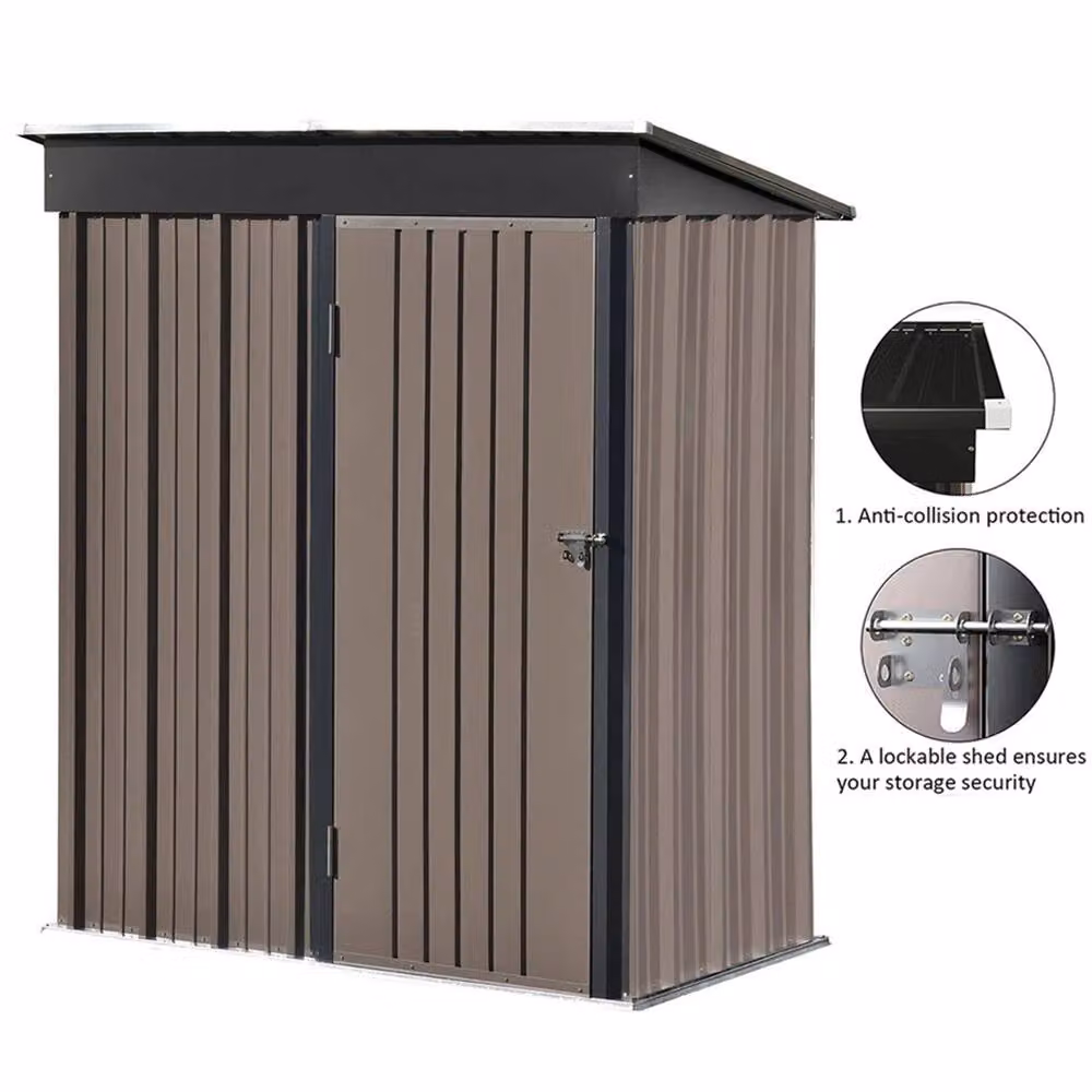 NESTLUNE Brown Metal Garden Storage Tall Cabinet with Sliding Doors and Foundation, W/D/H: 100 x 15 x 100 cm – 5