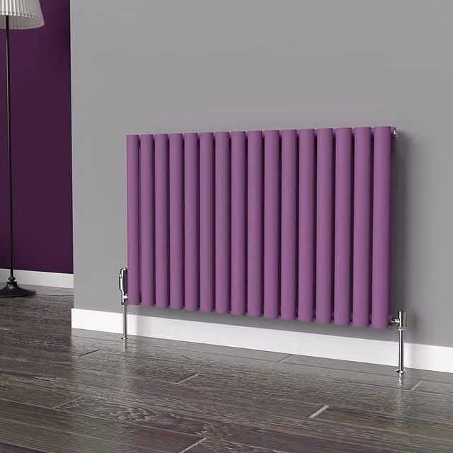 Lux Heat Oval Horizontal Double Radiator in Pretty Plum Purple, W: 96 cm, H: 60 cm