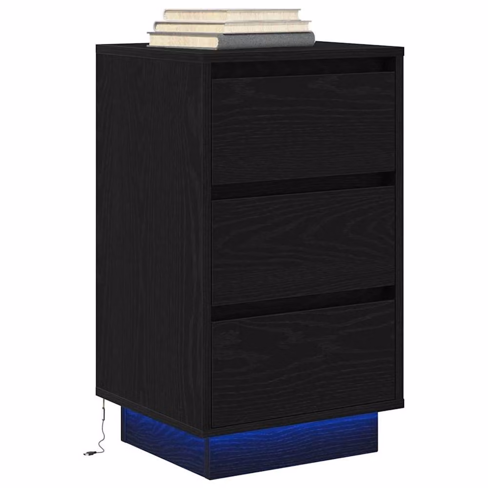 Berkfield Home Durable Bedside Cabinet with Integrated LED Lights, Black, W/D/H: 38 x 34 x 65 cm – 5