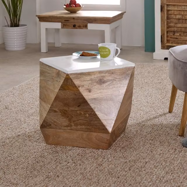 IH Design Rustic White Mango Wood Side Table