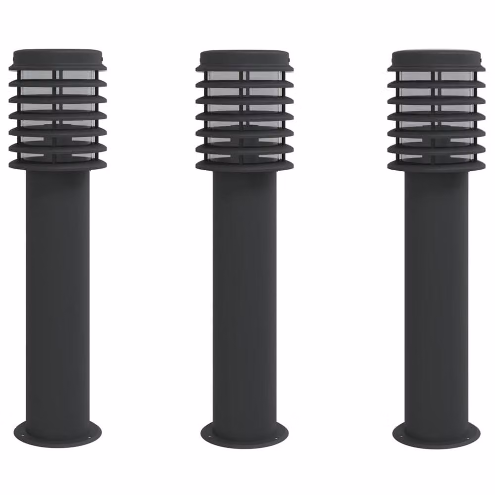 Berkfield Home Set of 3 Black Stainless Steel Outdoor Floor Lamps, Height: 60 cm – 2