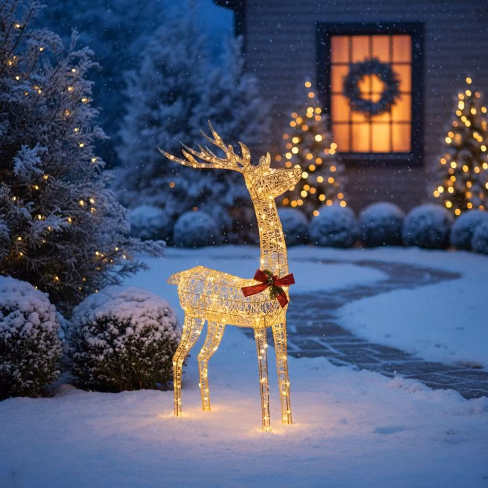 Pegdev Gold Rattan LED Christmas Reindeer with 450 Warm White Lights, Height: 127 cm – 2