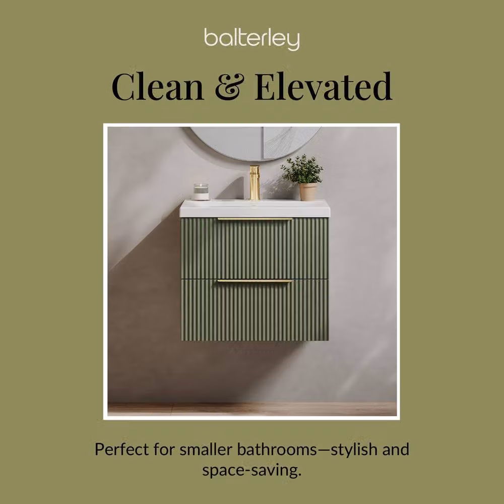 Balterley Fluted Front Wall Hung 2 Drawer Vanity Basin Unit, Satin Green, W: 60 cm, D: 54 cm, H: 60 cm – 4