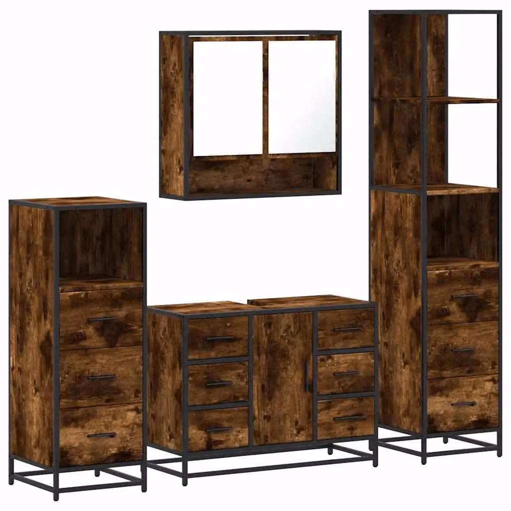 Berkfield Home 4-Piece Industrial Bathroom Furniture Set in Smoked Oak Brown – 1