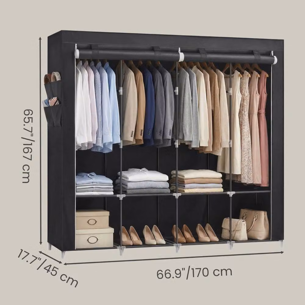 Kelvenix Black Portable Clothes Wardrobe with Roll Shutter, Hanging Rod and Internal Shelves, H 170 cm x W 60 cm x D 40 cm – 2
