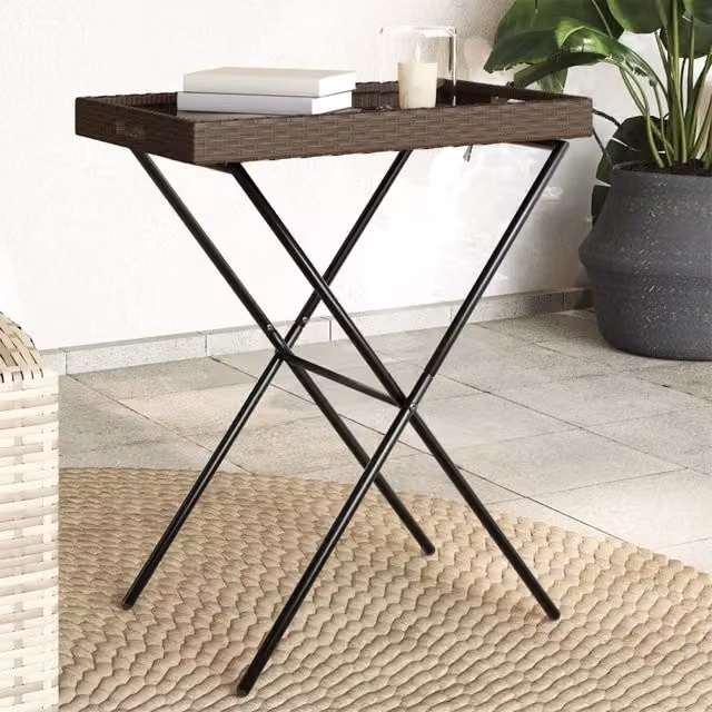 Berkfield Home Folding Tray Table in Brown Poly Rattan, W/D/H: 65 x 40 x 75 cm – 1