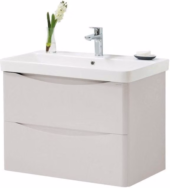 Clifton Cashmere Wall Mounted 2-Drawer Bathroom Unit with Basin in Pale Grey, W: 80 cm, D: 46 cm, H: 60 cm